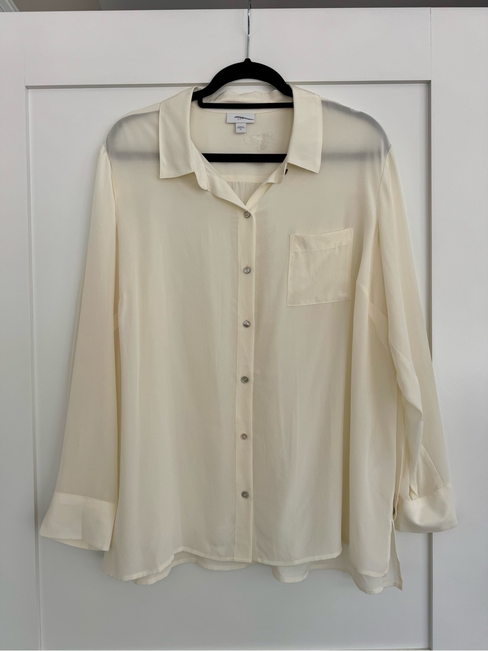 J. Jill 100% Silk Button Front Blouse Ivory Cream Long Sleeve Size XL